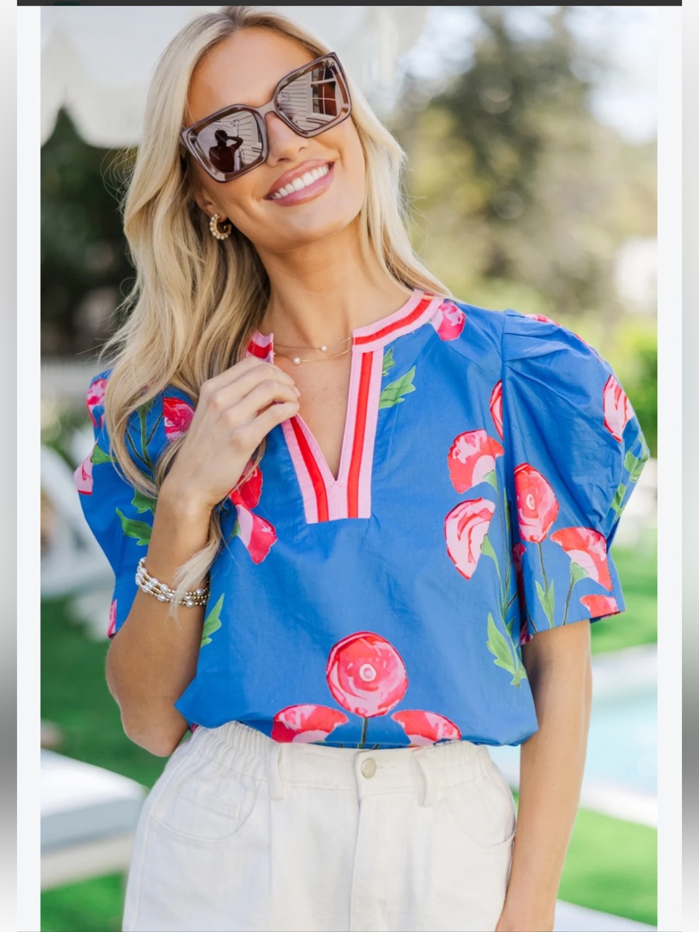 Entro New To You Blue Floral Blouse medium